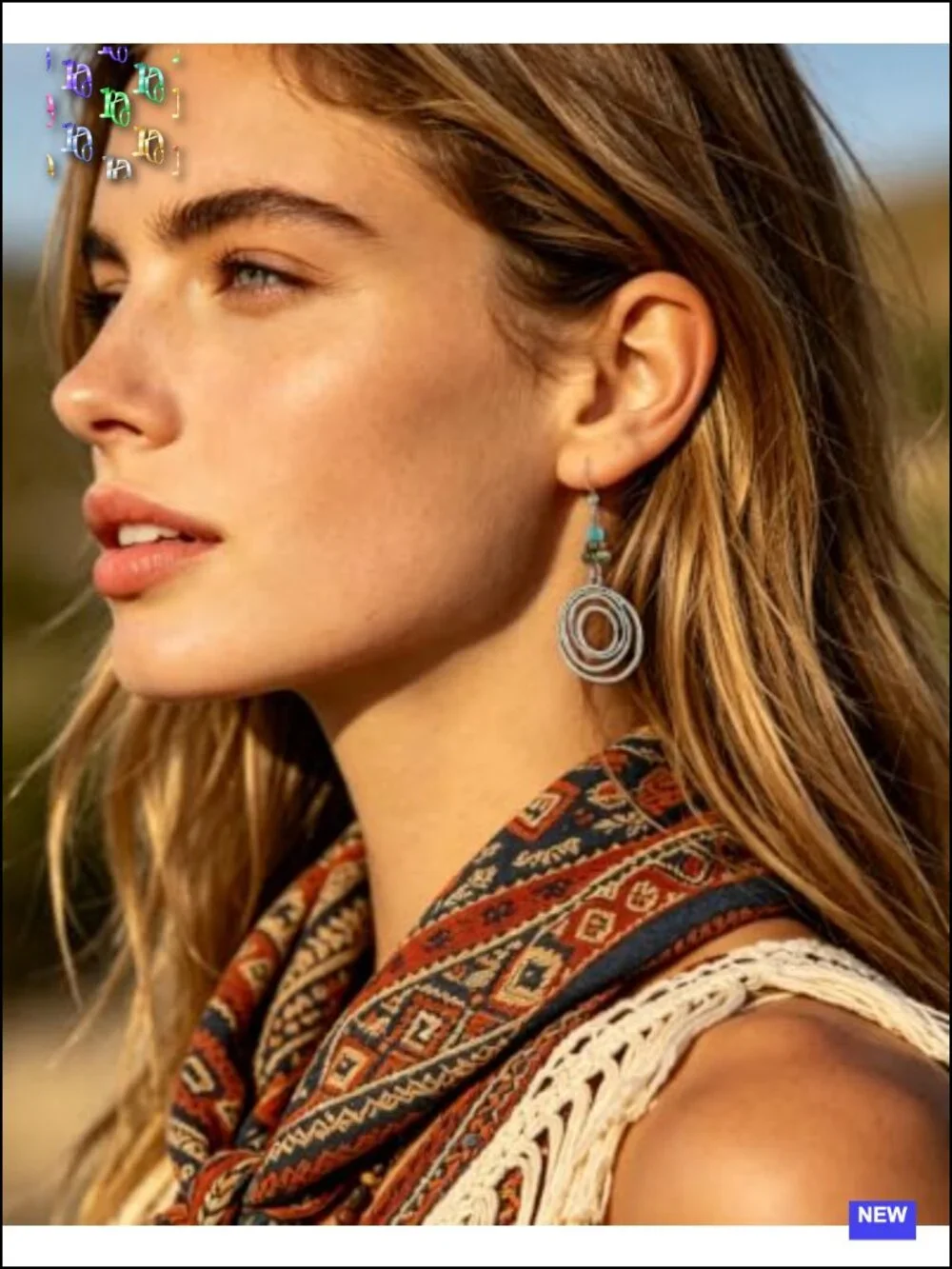 Boho Dangle Earrings with Silver Plated Brass & Turquoise Beads